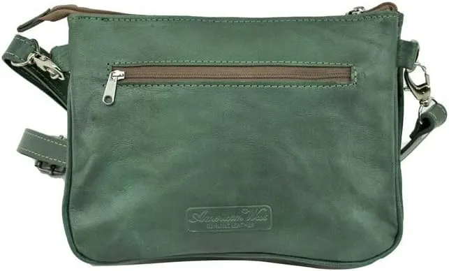 American West Multi-Compartment Womens Crossbody Bag for Women - 100% Genuine Leather