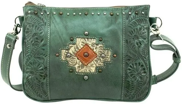 American West Multi-Compartment Womens Crossbody Bag for Women - 100% Genuine Leather
