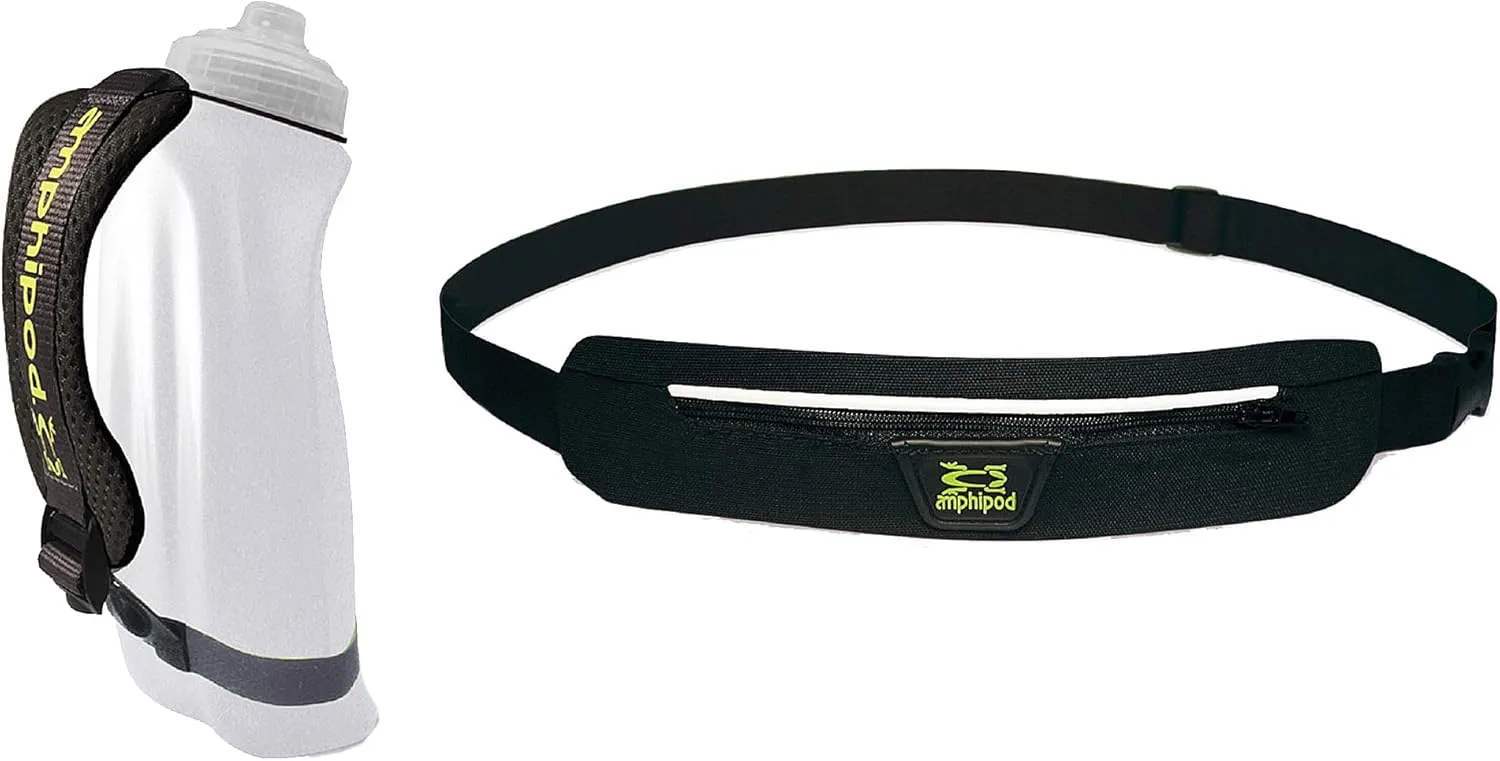 Amphipod Get Fit Kit Run Set, Includes 12oz Hydraform Handheld & Airflow MicroStretch Belt for Runners - Charcoal - OS