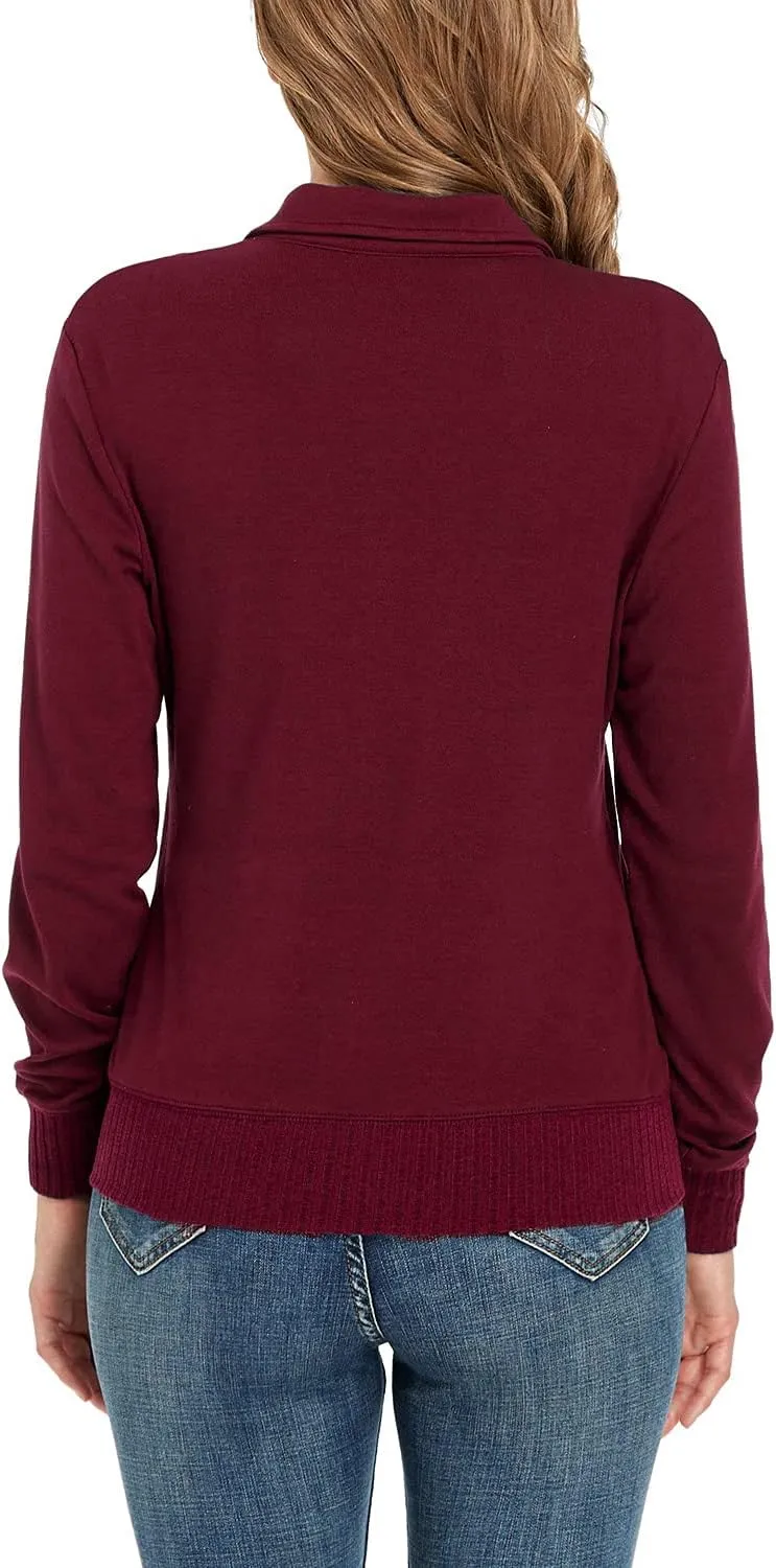 andy & natalie Women's Stand Collar Zip up Long Sleeve Jacket with Pockets Running Sweatshirts Jackets