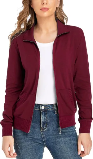 andy & natalie Women's Stand Collar Zip up Long Sleeve Jacket with Pockets Running Sweatshirts Jackets