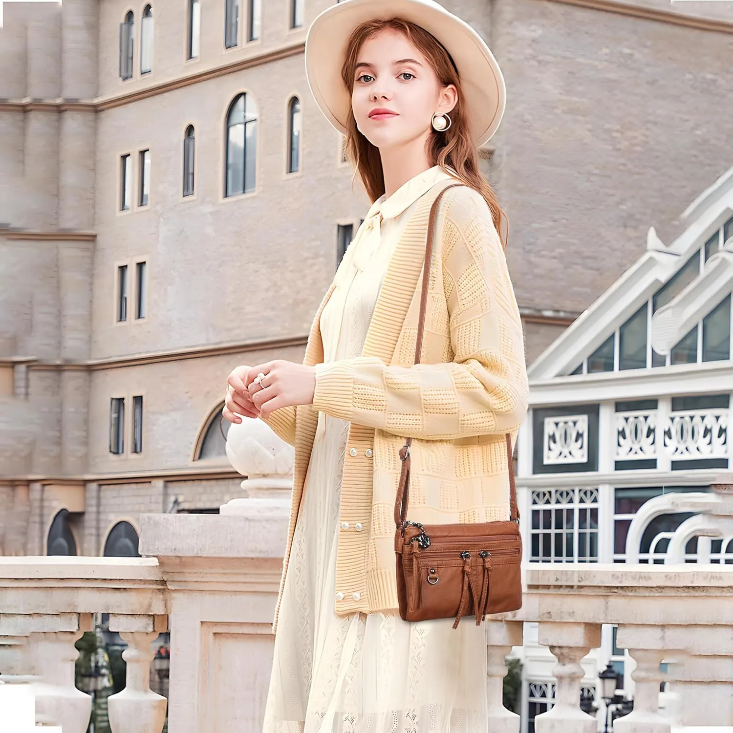 Angel Kiss Small Crossbody Bag for Women Leather Crossbody Purse Triple Compartments Cell Phone Purse Shoulder Bags for Women