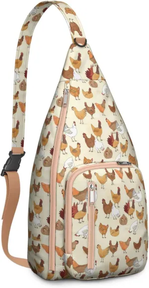 Animals Bird Chickens Crossbody Bag Daypack for Women Men Lightweight Waterproof Sling Bag Backpack Hiking Cycling