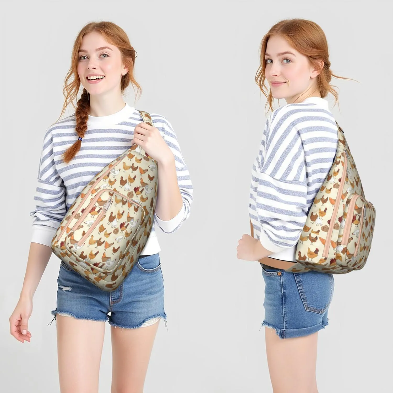 Animals Bird Chickens Crossbody Bag Daypack for Women Men Lightweight Waterproof Sling Bag Backpack Hiking Cycling