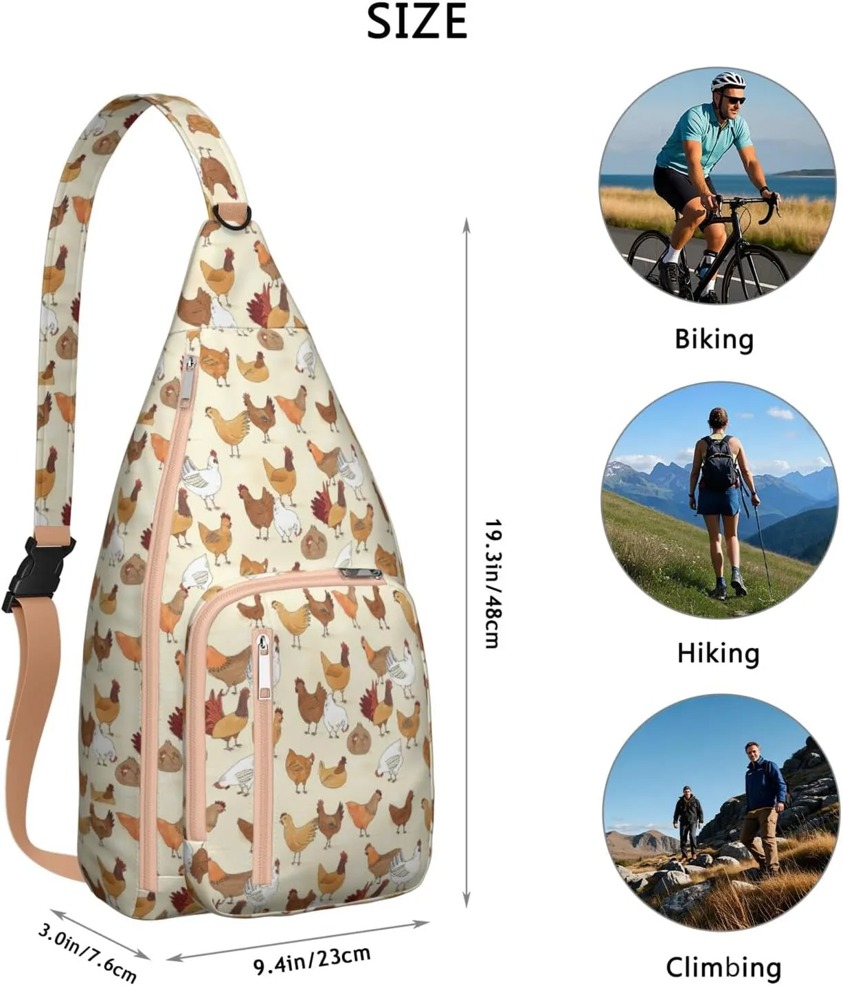 Animals Bird Chickens Crossbody Bag Daypack for Women Men Lightweight Waterproof Sling Bag Backpack Hiking Cycling