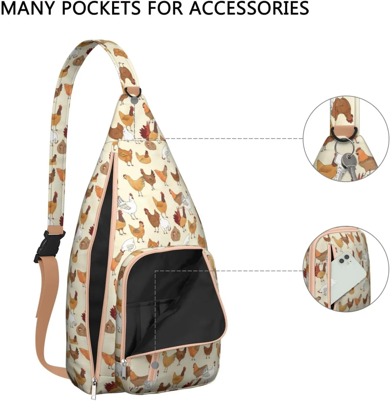 Animals Bird Chickens Crossbody Bag Daypack for Women Men Lightweight Waterproof Sling Bag Backpack Hiking Cycling