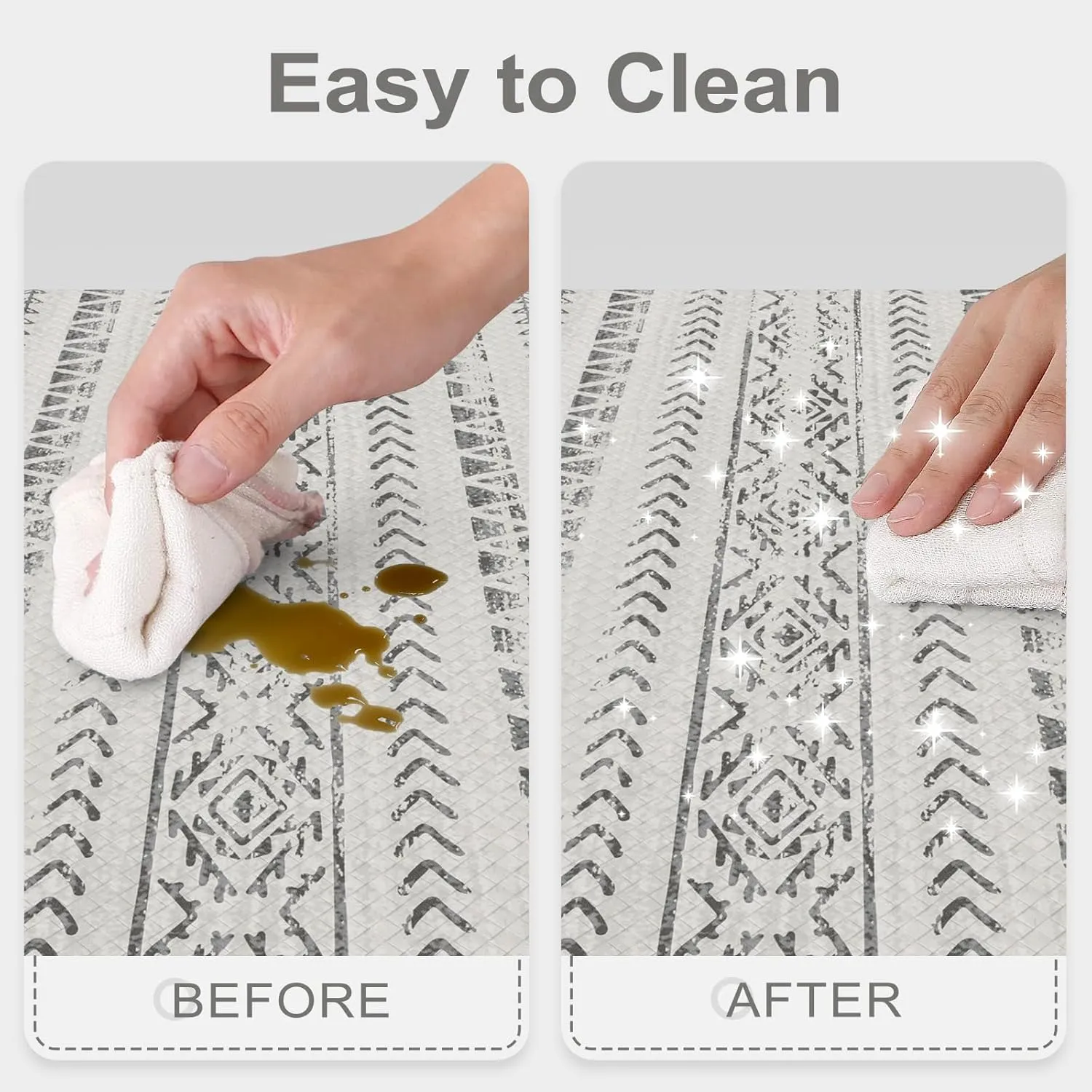 Anti Fatigue Mats for Kitchen Floor,Coshioned Kitchen Mats for Floor 2 Piece,Boho Kitchen Mat Rug Waterproof,Moroccan Kitchen Sink Floor Mat for Kitchen Office Laundry, Light Grey