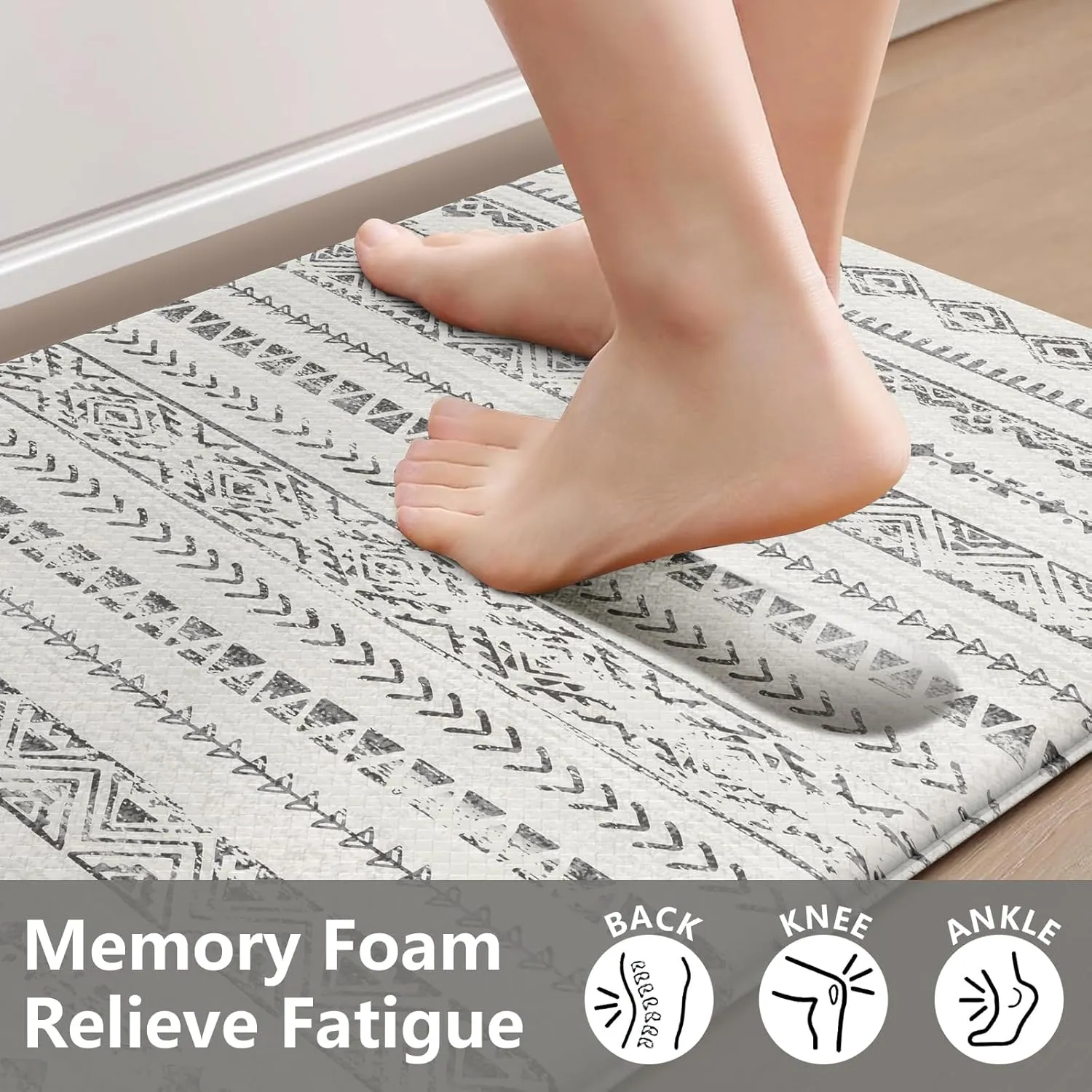Anti Fatigue Mats for Kitchen Floor,Coshioned Kitchen Mats for Floor 2 Piece,Boho Kitchen Mat Rug Waterproof,Moroccan Kitchen Sink Floor Mat for Kitchen Office Laundry, Light Grey