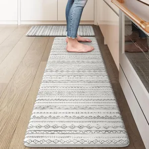 Anti Fatigue Mats for Kitchen Floor,Coshioned Kitchen Mats for Floor 2 Piece,Boho Kitchen Mat Rug Waterproof,Moroccan Kitchen Sink Floor Mat for Kitchen Office Laundry, Light Grey