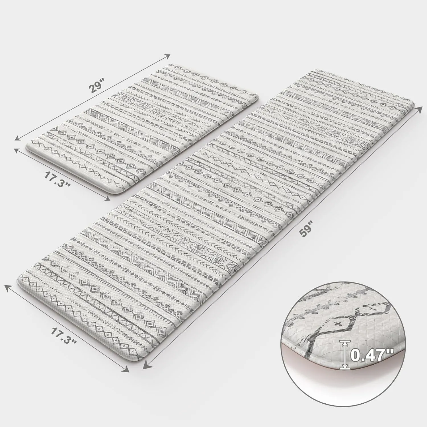 Anti Fatigue Mats for Kitchen Floor,Coshioned Kitchen Mats for Floor 2 Piece,Boho Kitchen Mat Rug Waterproof,Moroccan Kitchen Sink Floor Mat for Kitchen Office Laundry, Light Grey