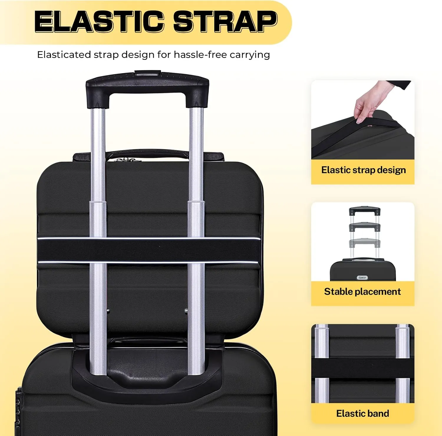 AnyZip Carry On Luggage 2PCS Luggage Set PC ABS Hardshell Lightweight Suitcase TSA Lock with 4 Spinner Wheels（14/20, Black）
