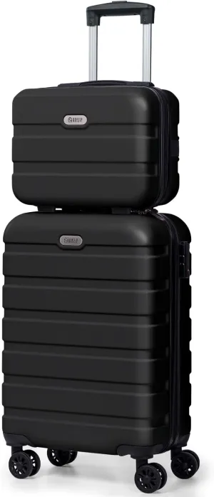 AnyZip Carry On Luggage 2PCS Luggage Set PC ABS Hardshell Lightweight Suitcase TSA Lock with 4 Spinner Wheels（14/20, Black）