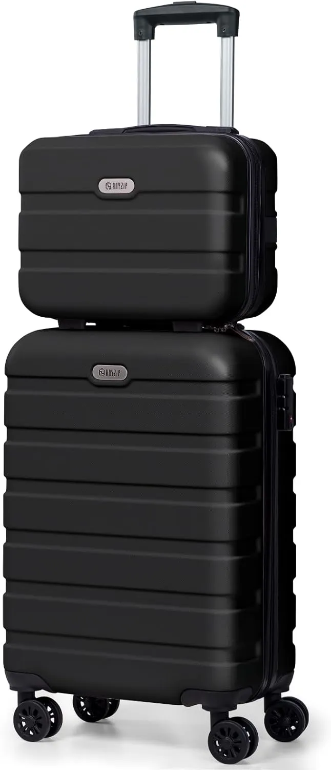 AnyZip Carry On Luggage 2PCS Luggage Set PC ABS Hardshell Lightweight Suitcase TSA Lock with 4 Spinner Wheels（14/20, Black）