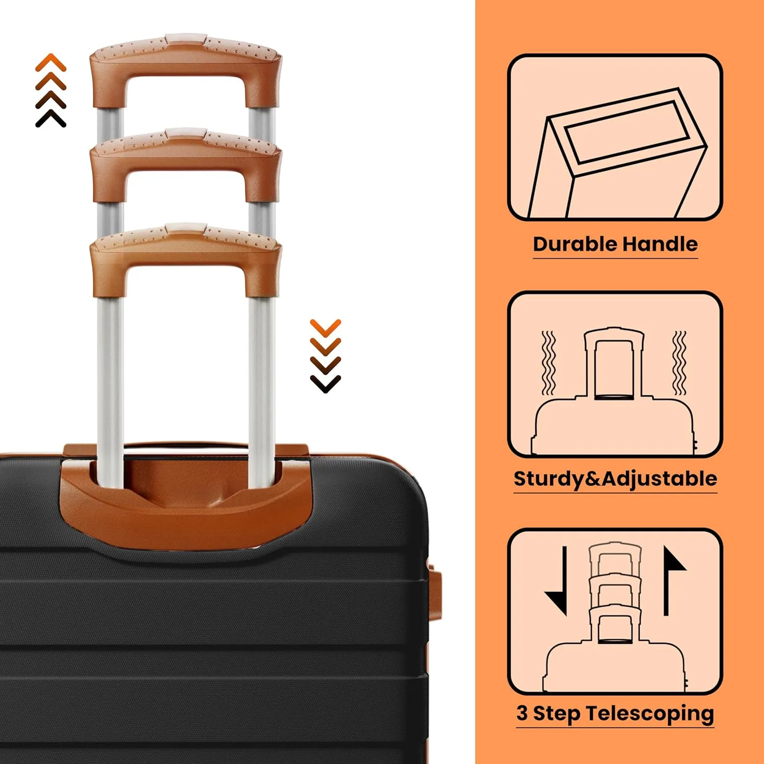 AnyZip Luggage Sets 3 Piece Hardshell Suitcase Set PC ABS Lightweight Travel Suitcases with 4 Double Spinner Wheels TSA Lock 20 24 28 Inch Black Brown