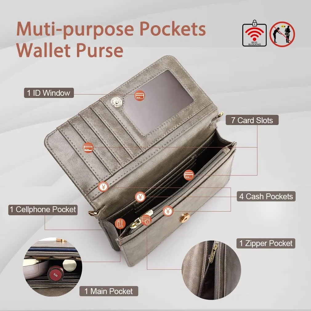 APHISON Crossbody Bags For Women,Wristlet Wallet Phone Purse Shoulder handbags Multi-Function Small RFID Clutch Card Holder