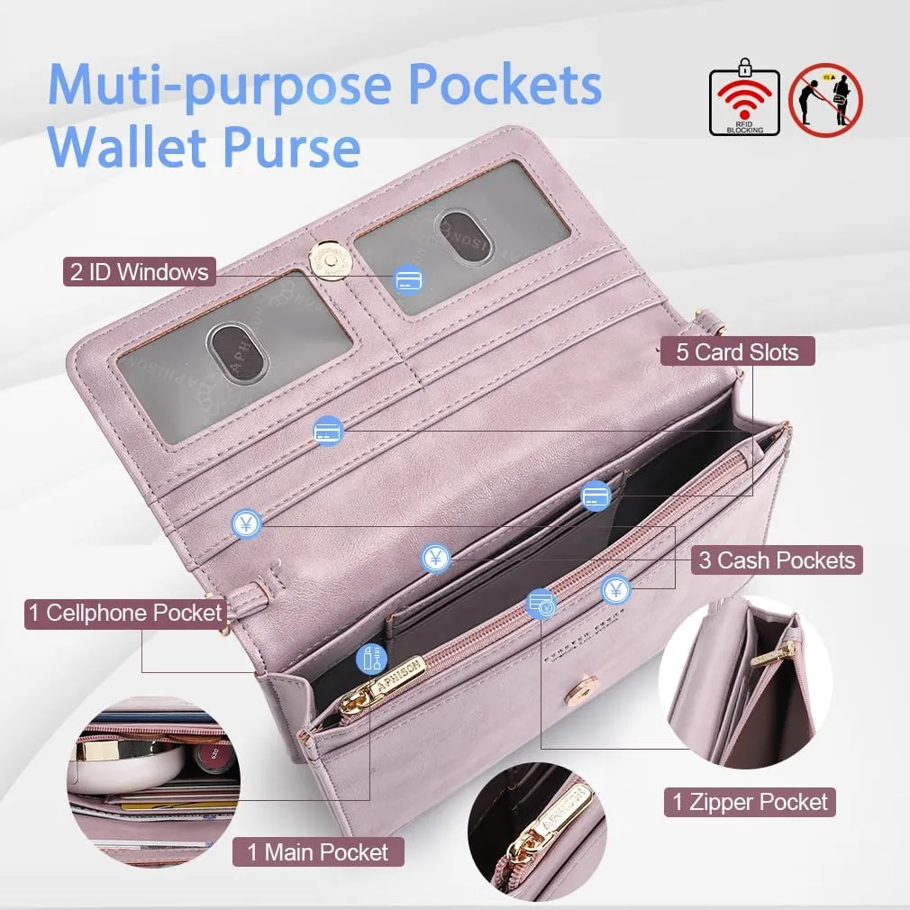 APHISON Crossbody Bags For Women,Wristlet Wallet Phone Purse Shoulder handbags Multi-Function Small RFID Clutch Card Holder