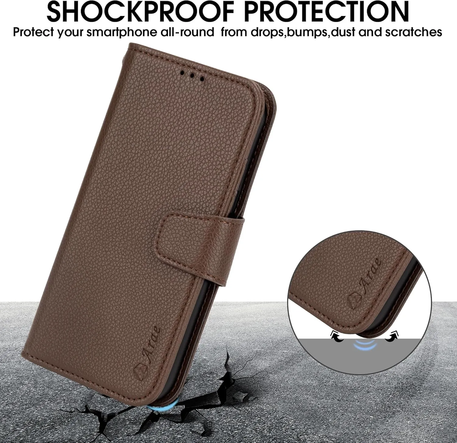 Arae Compatible with iPhone 14 Case with Card Holder and Wrist Strap Wallet Flip Cover for iPhone 14 6.1 inch Men/Women, Kickstand, Wristlet, RFID Blocking,Litchi Black