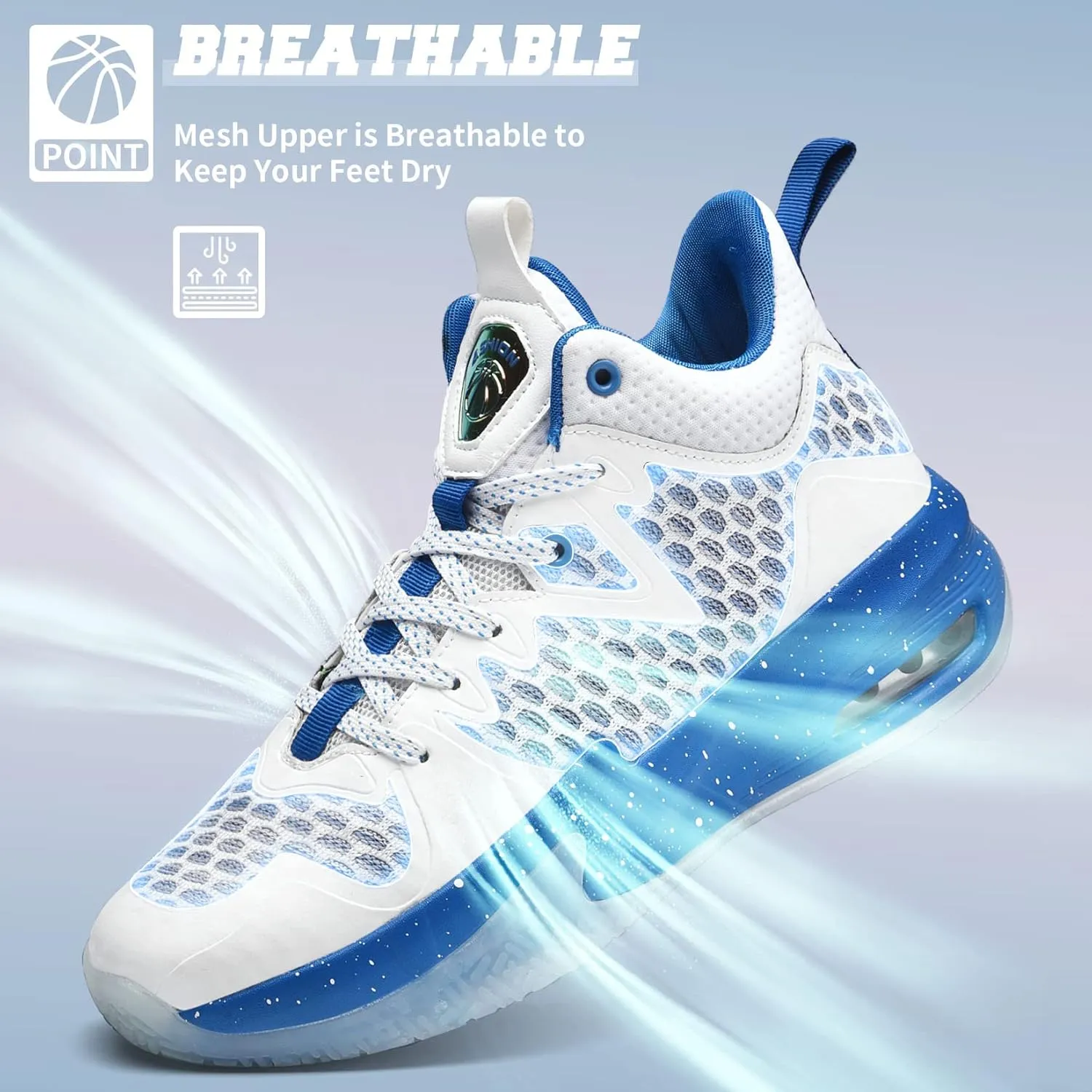 ASHION Men Basketball Shoes Arch Support Mens Sneakers Anti Slip Breathable Comfortable High Top Sports Running Walking Tennis Shoes