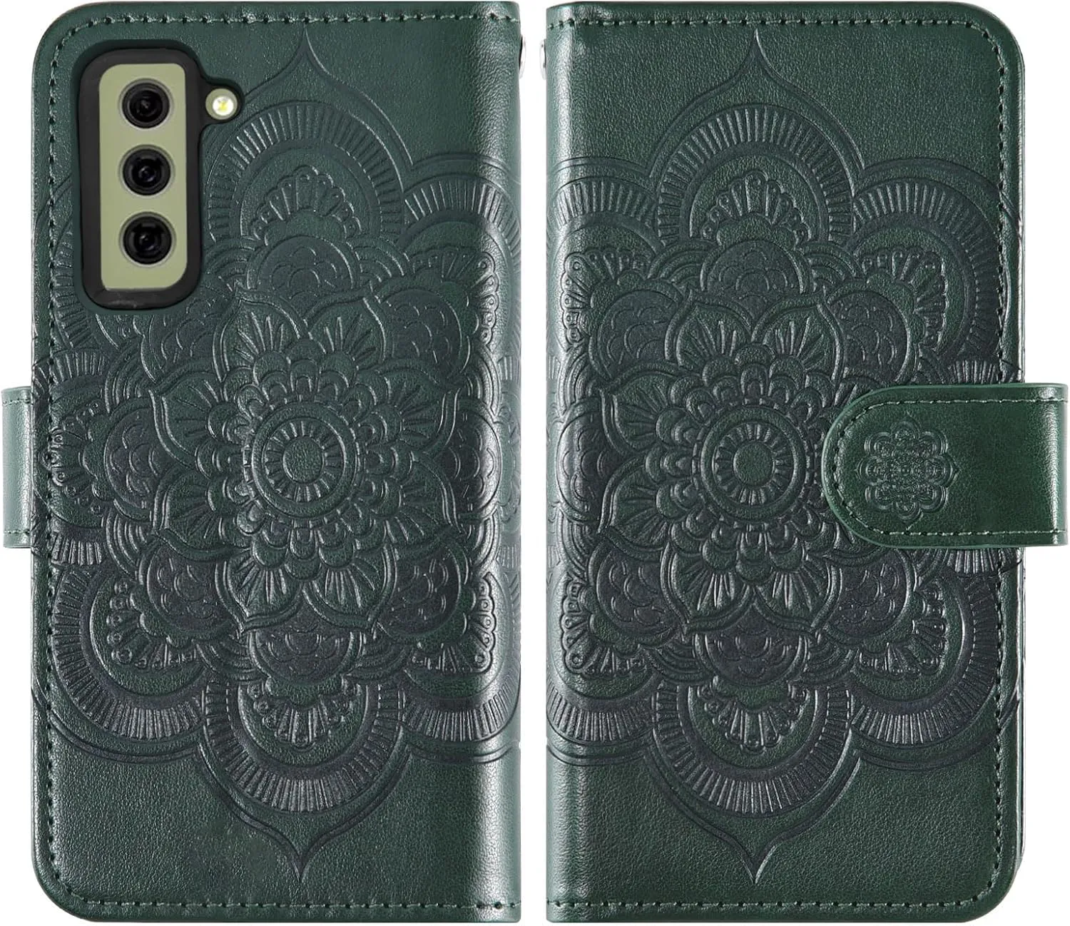 Asuwish Phone Case for Samsung Galaxy S21 FE 5G Wallet Cover with Tempered Glass Screen Protector and Flip Card Holder Cell Accessories S 21 EF S21FE5G UW S21FE 21S G5 6.4 inch Women Men Dark Green