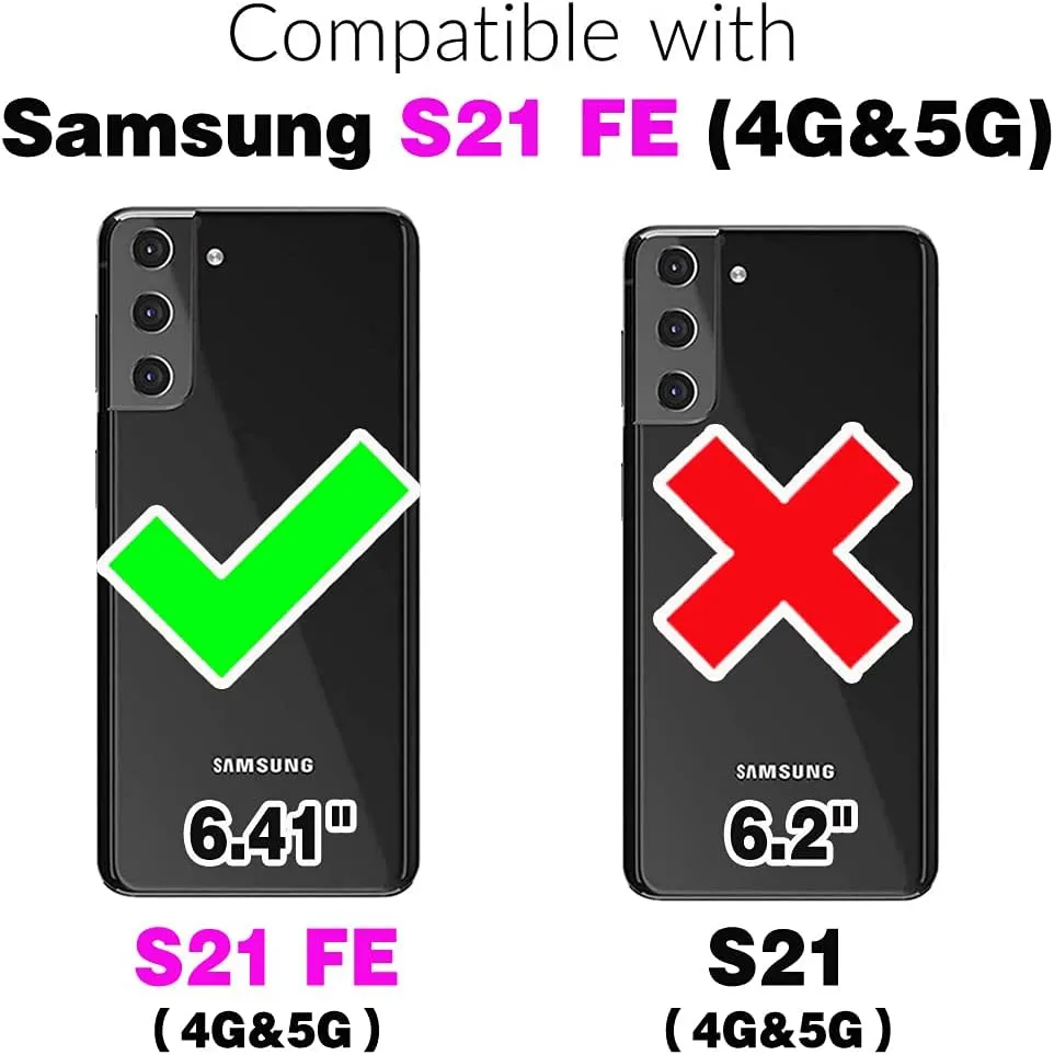 Asuwish Phone Case for Samsung Galaxy S21 FE 5G Wallet Cover with Tempered Glass Screen Protector and Flip Card Holder Cell Accessories S 21 EF S21FE5G UW S21FE 21S G5 6.4 inch Women Men Dark Green