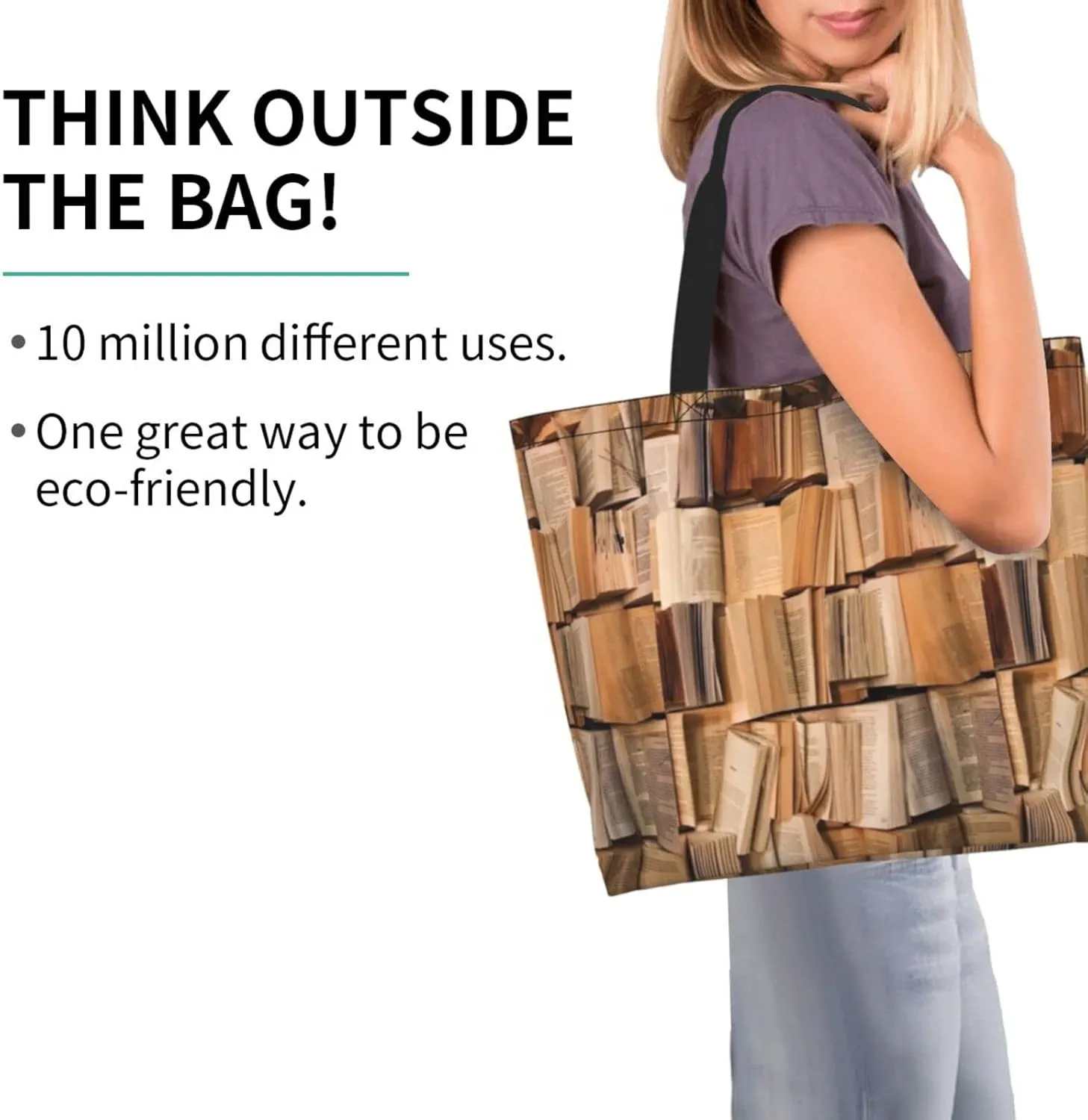 ASYG Books Tote Shoulder Bag Library Grocery Bags Storage Handle Shopping Bag Portable Cute Bag