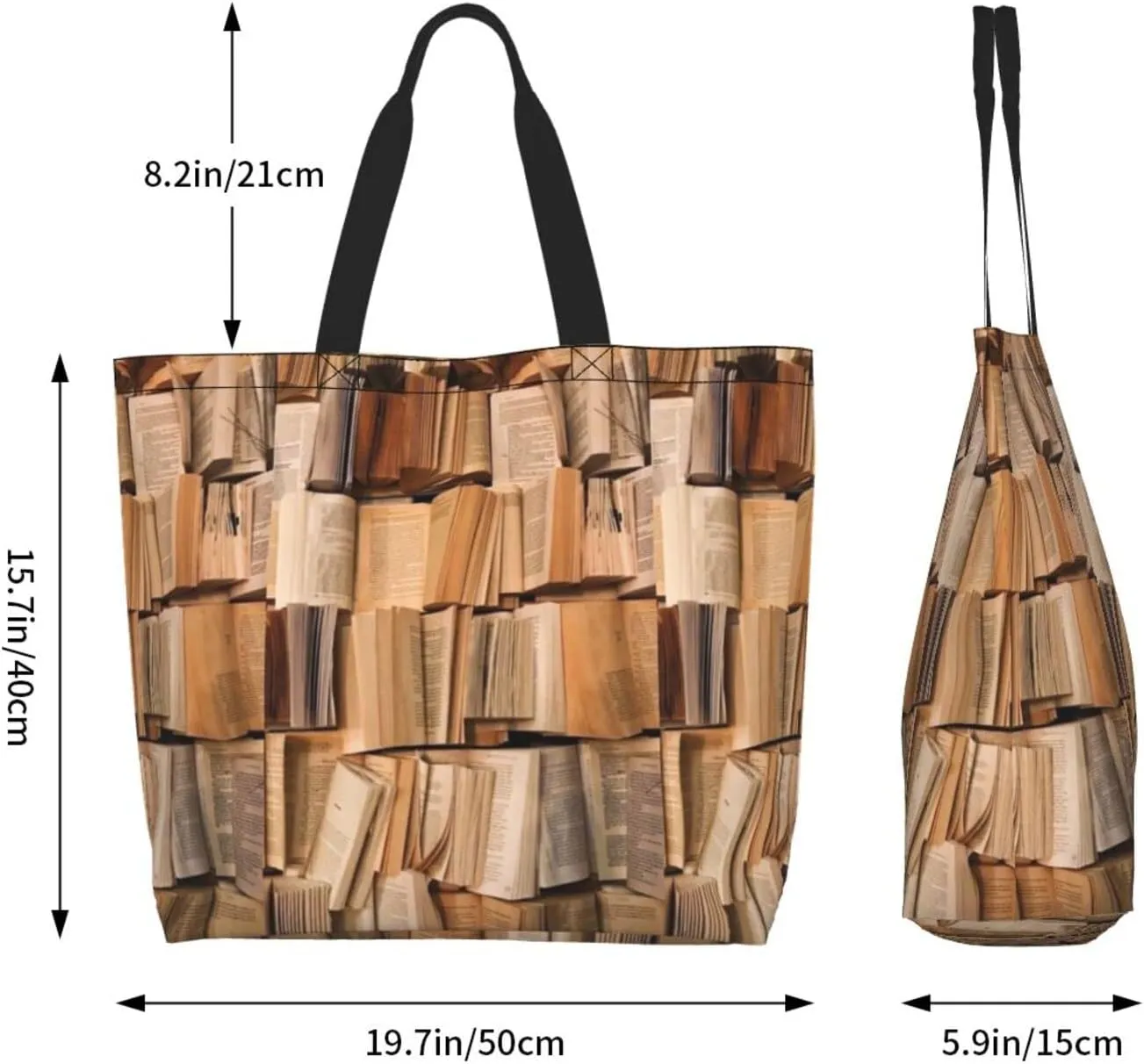 ASYG Books Tote Shoulder Bag Library Grocery Bags Storage Handle Shopping Bag Portable Cute Bag