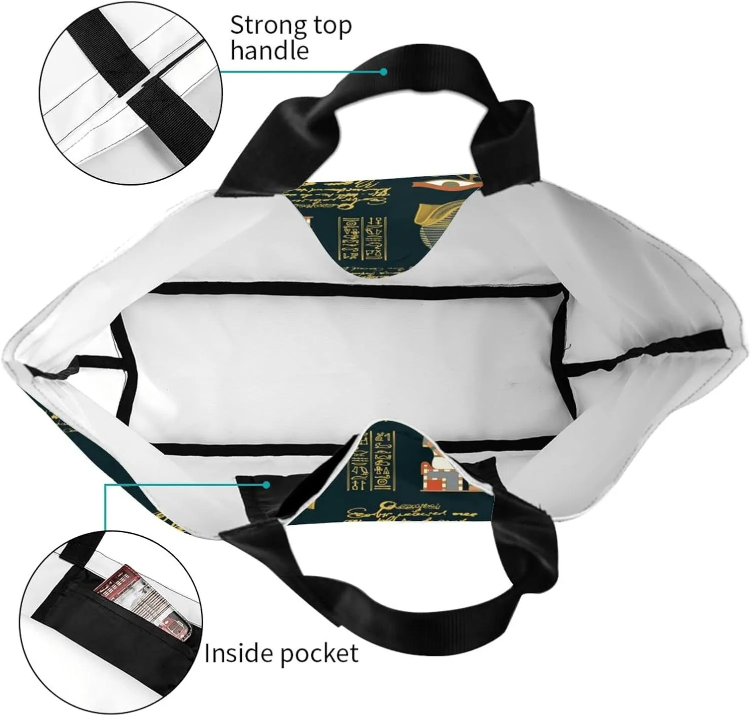 ASYG Egyptian Tote Shoulder Bag Hieroglyphs Bags Storage Handle Shopping Bag Portable Egypt Bag
