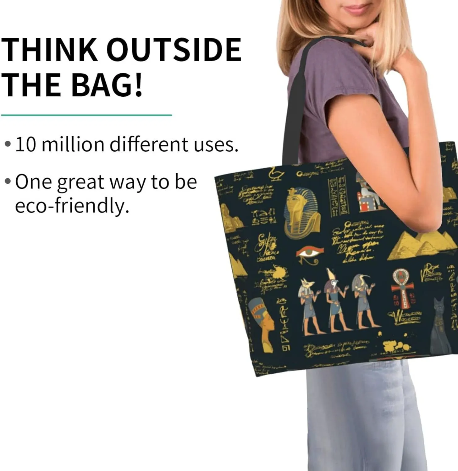 ASYG Egyptian Tote Shoulder Bag Hieroglyphs Bags Storage Handle Shopping Bag Portable Egypt Bag