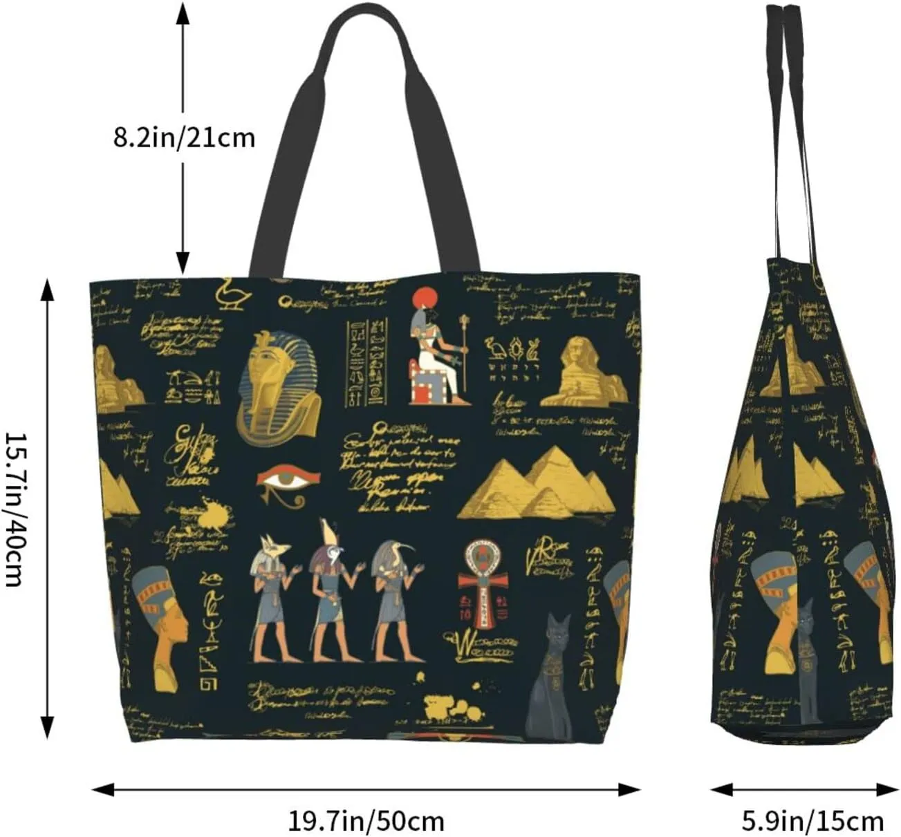 ASYG Egyptian Tote Shoulder Bag Hieroglyphs Bags Storage Handle Shopping Bag Portable Egypt Bag