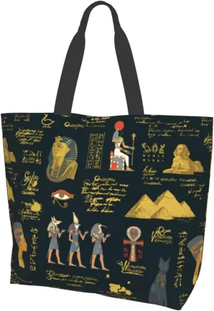ASYG Egyptian Tote Shoulder Bag Hieroglyphs Bags Storage Handle Shopping Bag Portable Egypt Bag