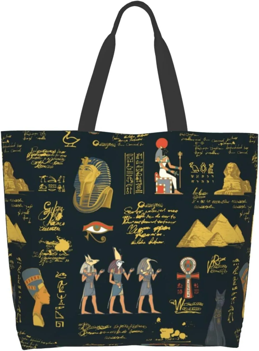 ASYG Egyptian Tote Shoulder Bag Hieroglyphs Bags Storage Handle Shopping Bag Portable Egypt Bag