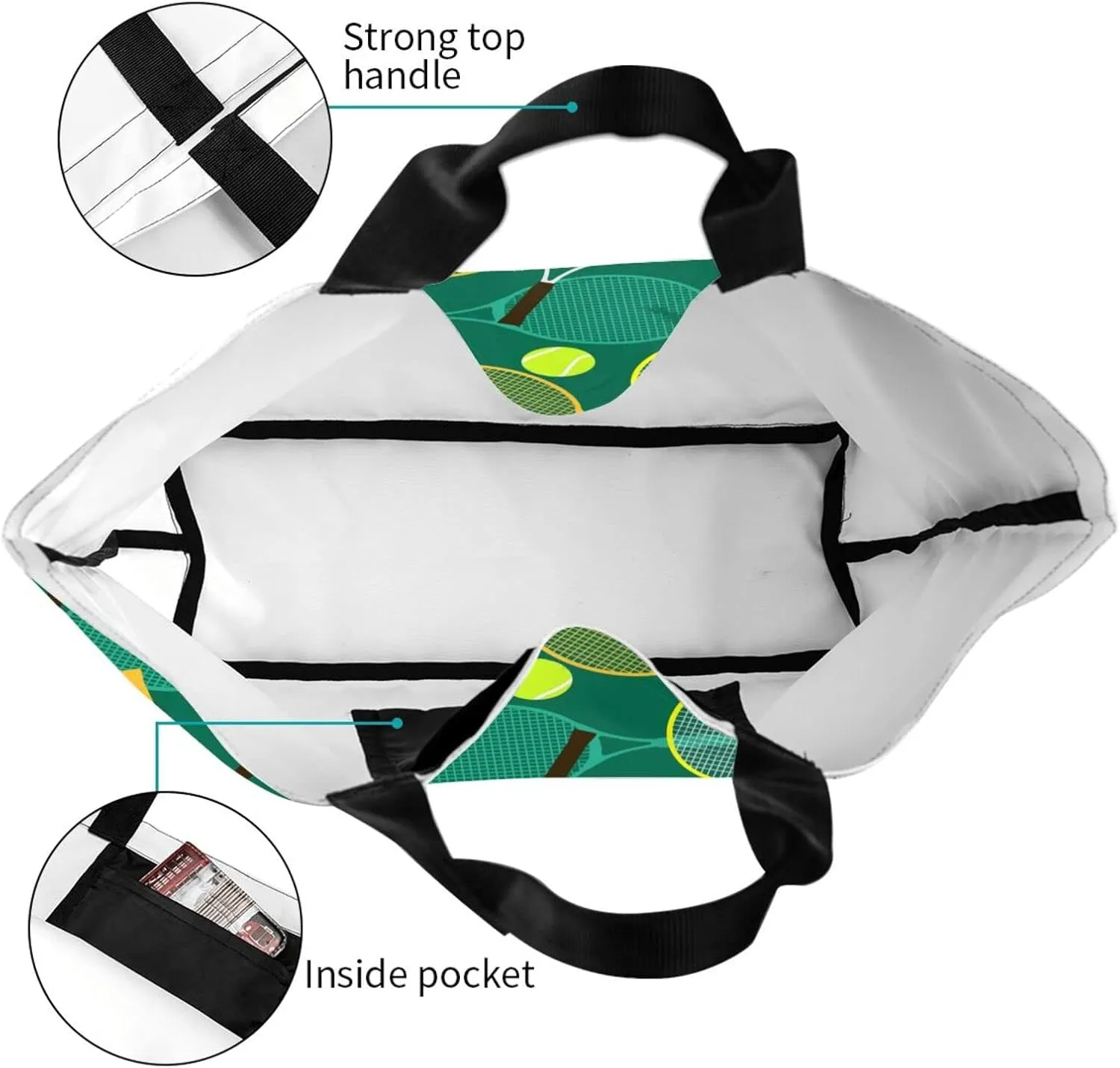 ASYG Tennis Tote Shoulder Bag Sport Grocery Bags Storage Handle Shopping Bag Tennis Portable Bag