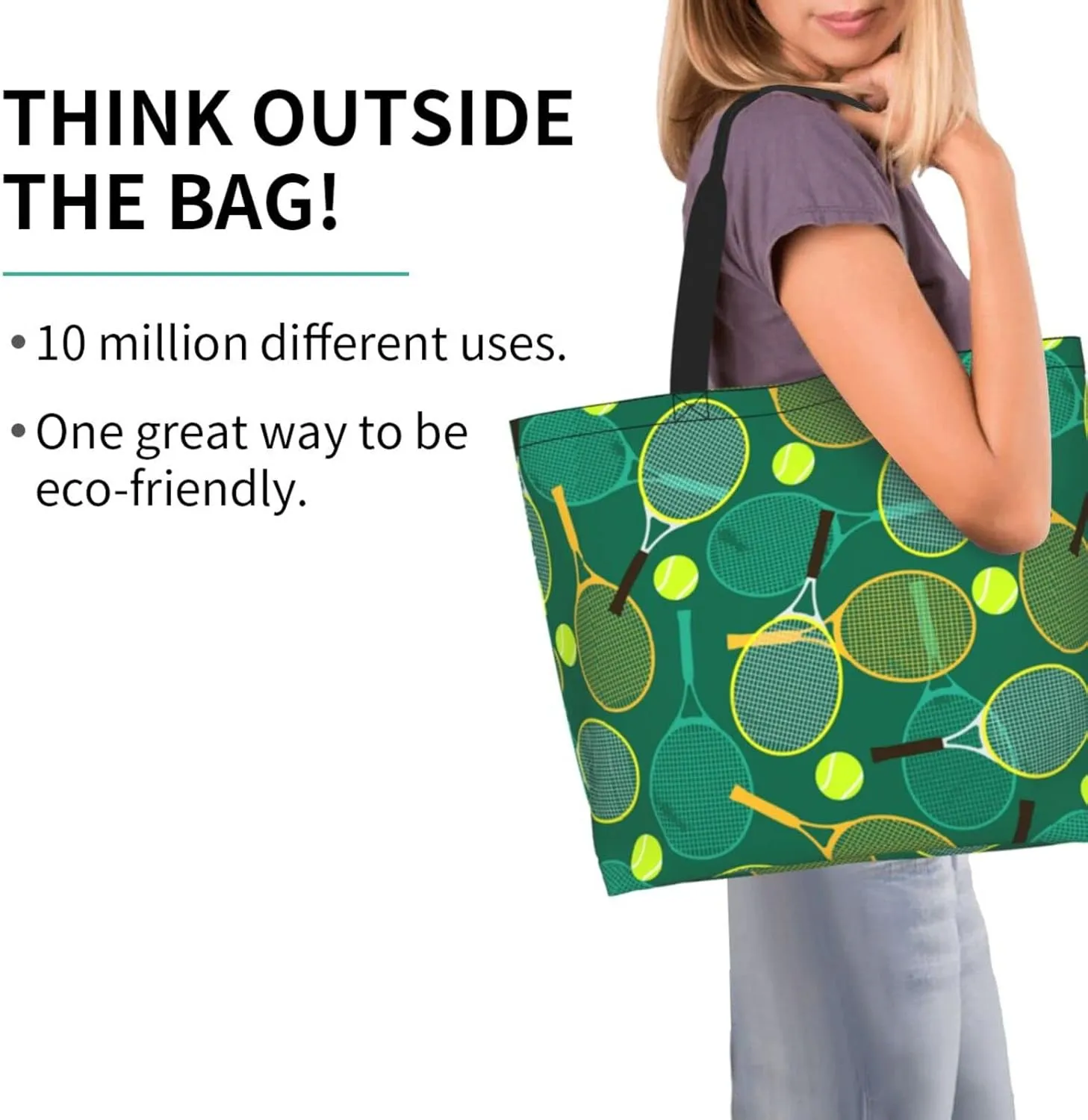 ASYG Tennis Tote Shoulder Bag Sport Grocery Bags Storage Handle Shopping Bag Tennis Portable Bag