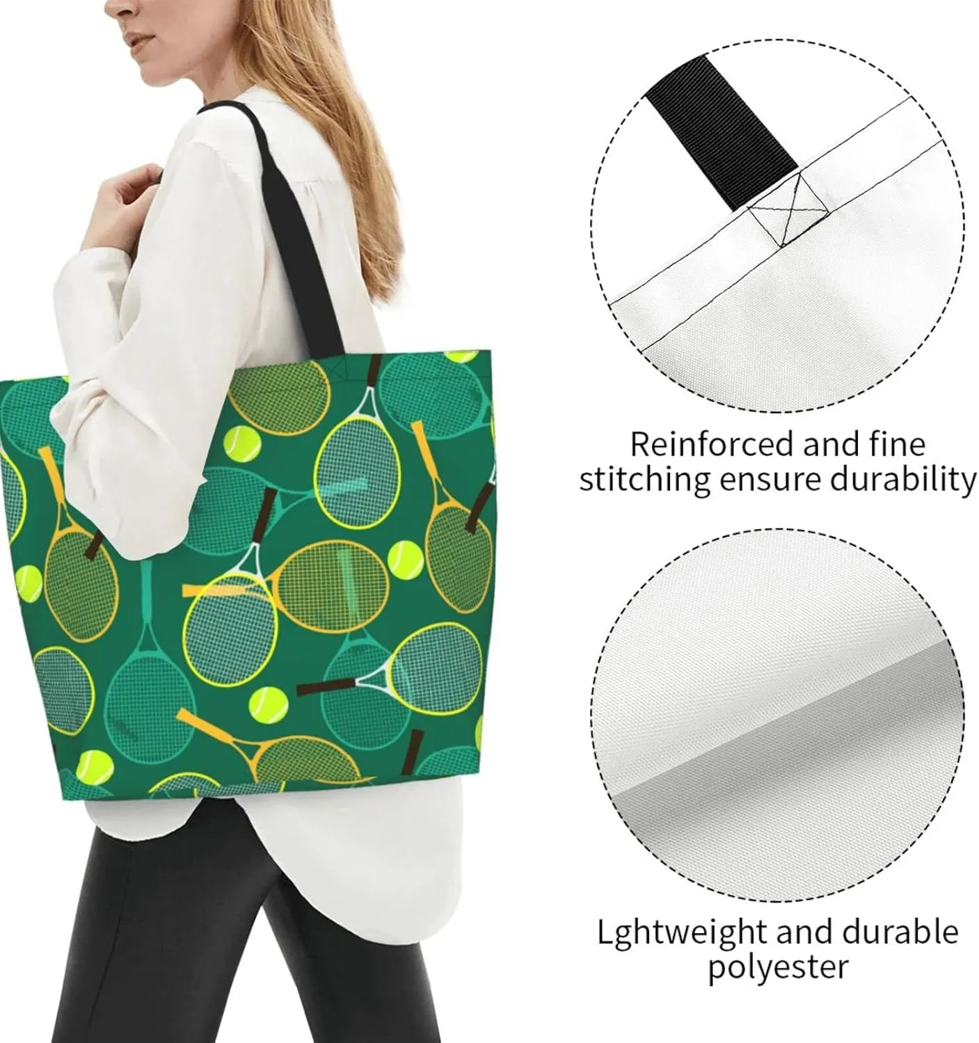 ASYG Tennis Tote Shoulder Bag Sport Grocery Bags Storage Handle Shopping Bag Tennis Portable Bag
