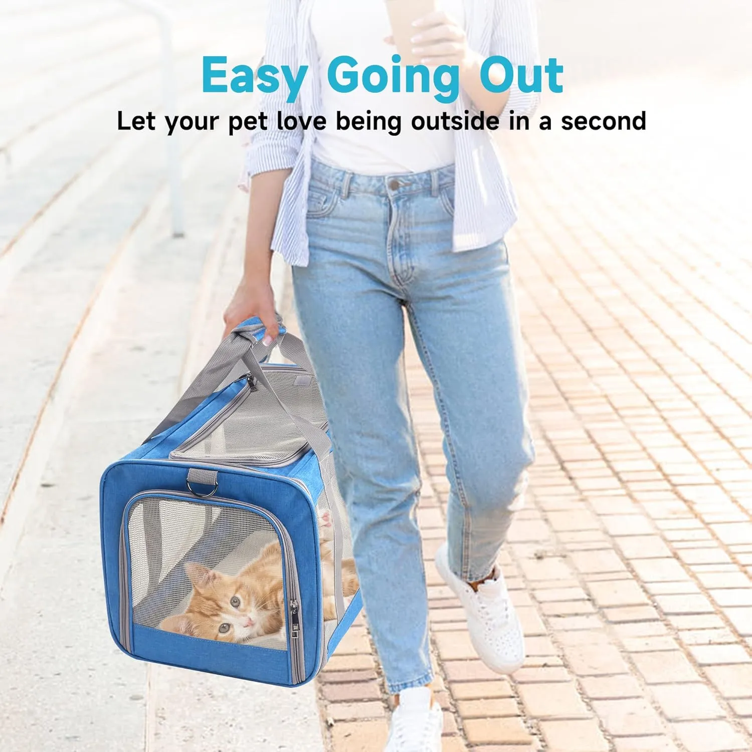 ATVobi Portable Cat Carrier for Small to Large Cats - Soft, Airline Approved, Blue