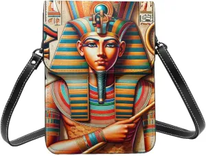 Augenstern Egyptian-God-Ankh-Staff Microfiber Pu Leather Crossbody Phone Bag, Portable Shoulder Phone Wallet