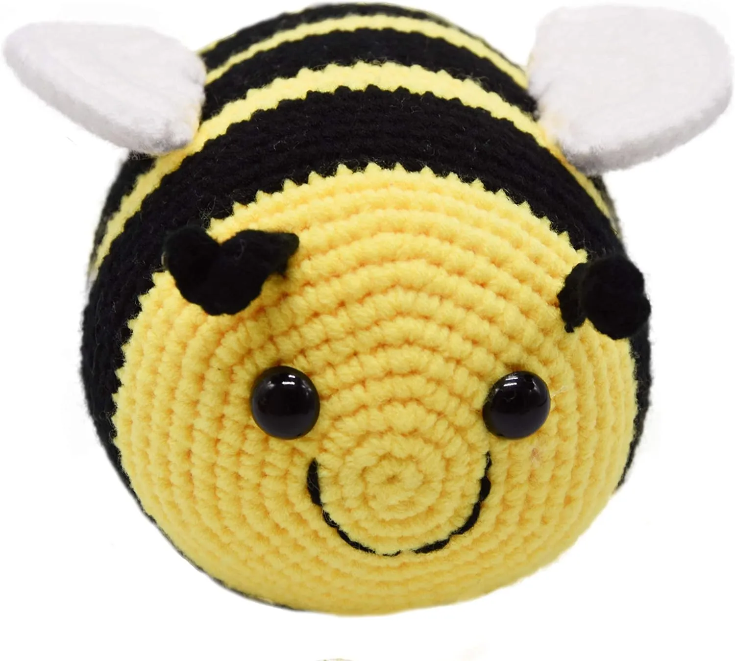 BABOLI Handmade Emotional Support Bee Stuffed Animal Crochet Fuzzy Bumblebee with Smile Face and White Wings Knit Soft Yarn Plush Bee Toy Pretty Sweet Gifts for Kids or Stuff Collection 6 Inch