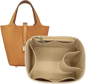 Bag Organizer Liner Storage Bag Bag Storage Insert Portable Makeup Bag for Hermes Picotin18/22/26(Beige A,Picotin 22)