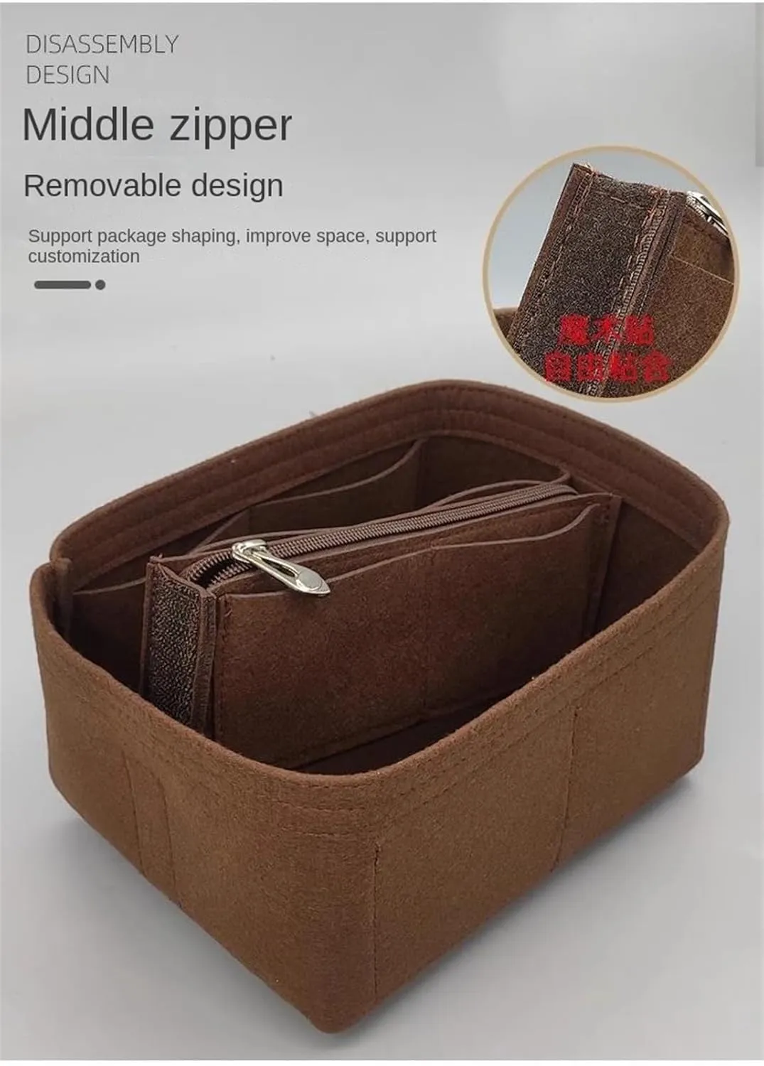Bag Organizer Liner Storage Bag Bag Storage Insert Portable Makeup Bag for Hermes Picotin18/22/26(Black B,Picotin 22)