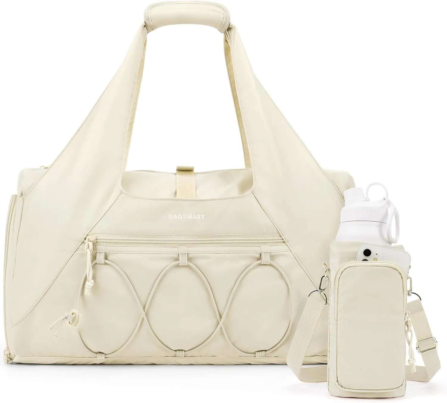BAGSMART Gym Bag for Women, Lightweight Duffel with Shoe Compartment, Weekender with Wet Pocket, Workout Yoga Tote, Cream