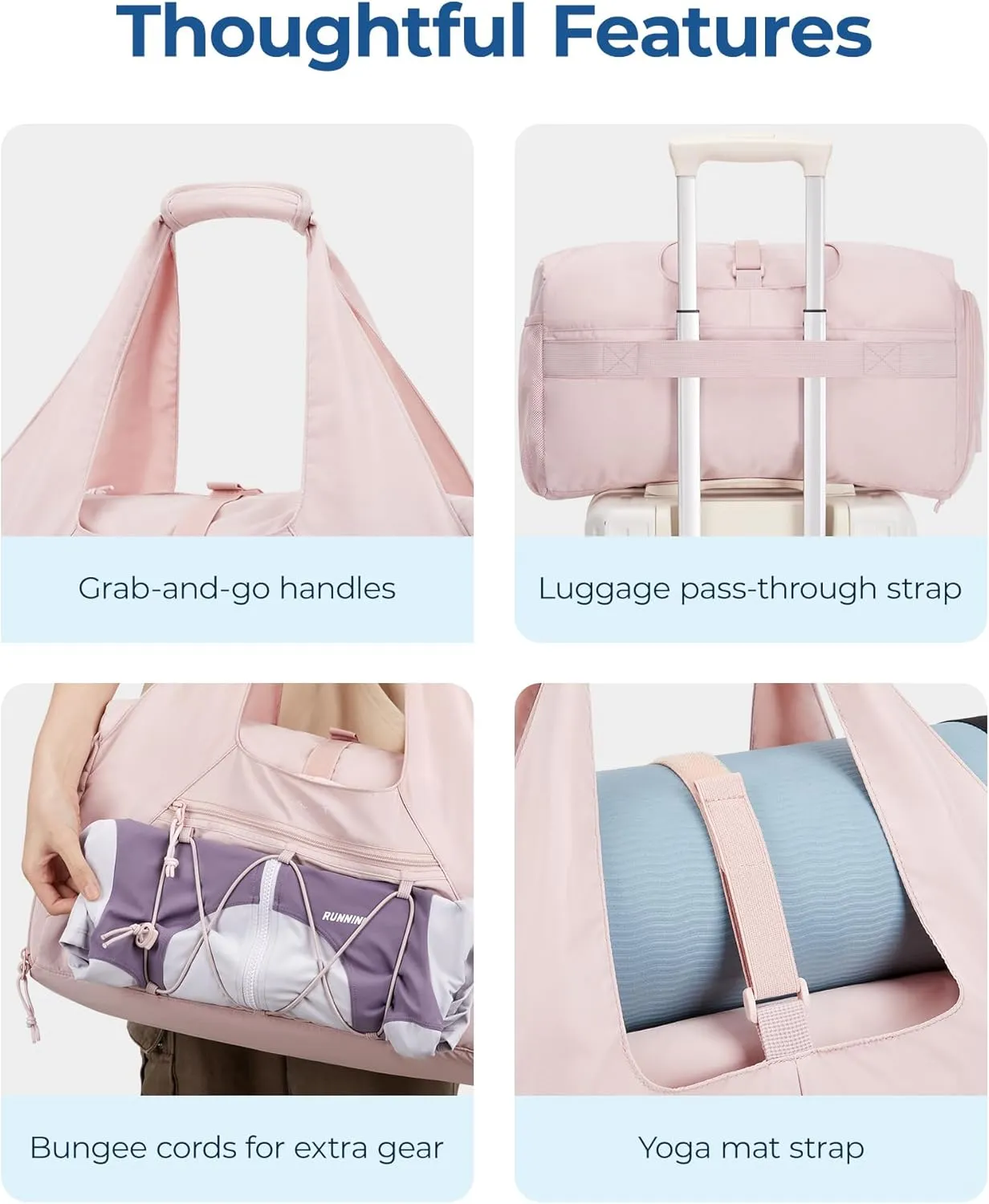 BAGSMART Gym Bag for Women, Lightweight Duffel with Shoe Compartment, Weekender with Wet Pocket, Workout Yoga Tote, Pink