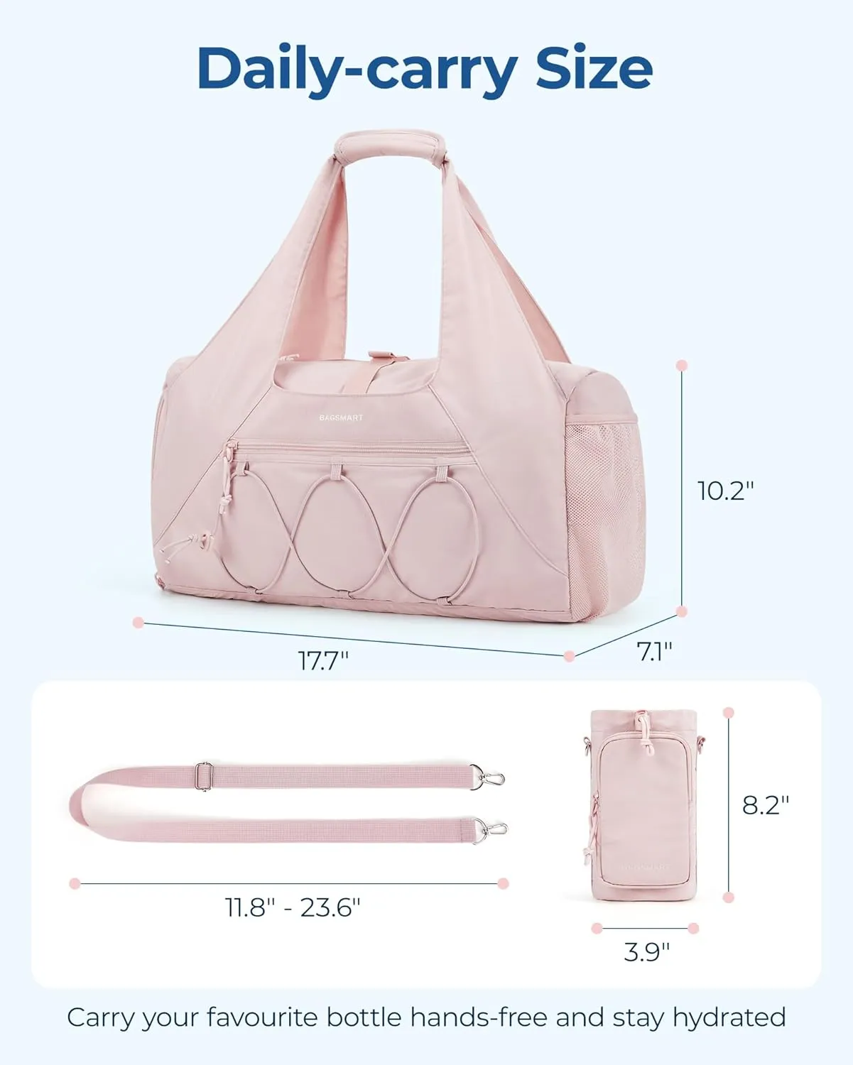 BAGSMART Gym Bag for Women, Lightweight Duffel with Shoe Compartment, Weekender with Wet Pocket, Workout Yoga Tote, Pink
