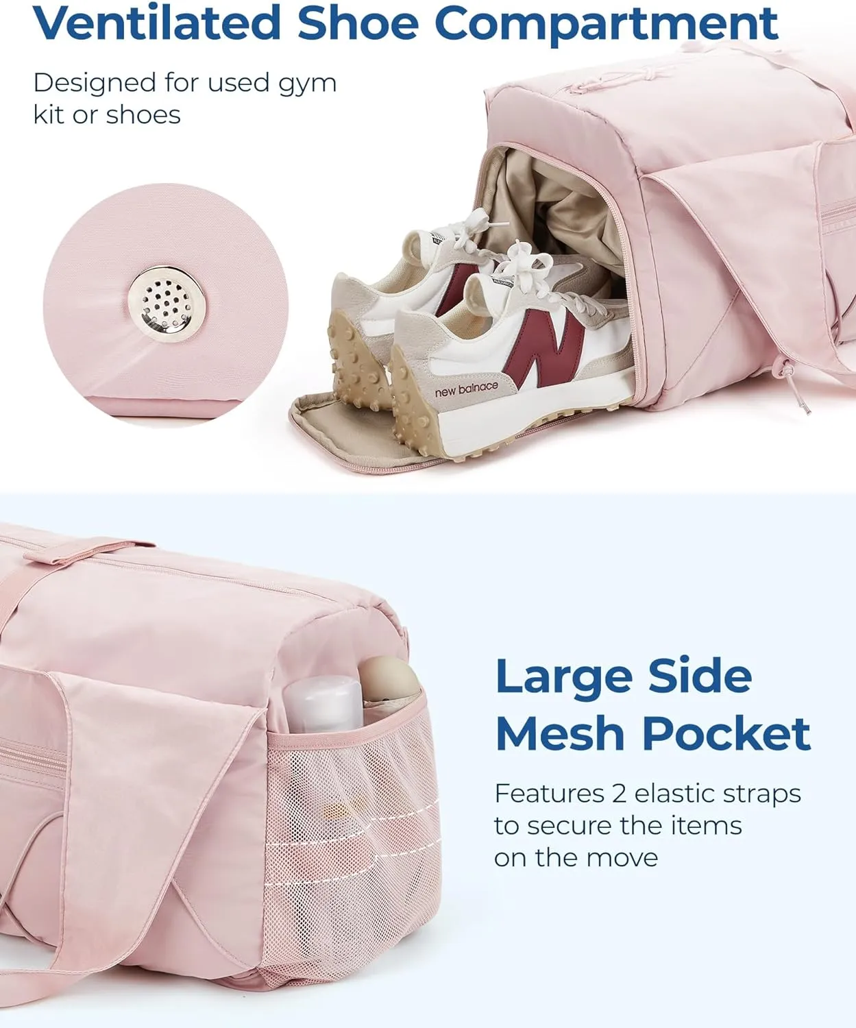 BAGSMART Gym Bag for Women, Lightweight Duffel with Shoe Compartment, Weekender with Wet Pocket, Workout Yoga Tote, Pink