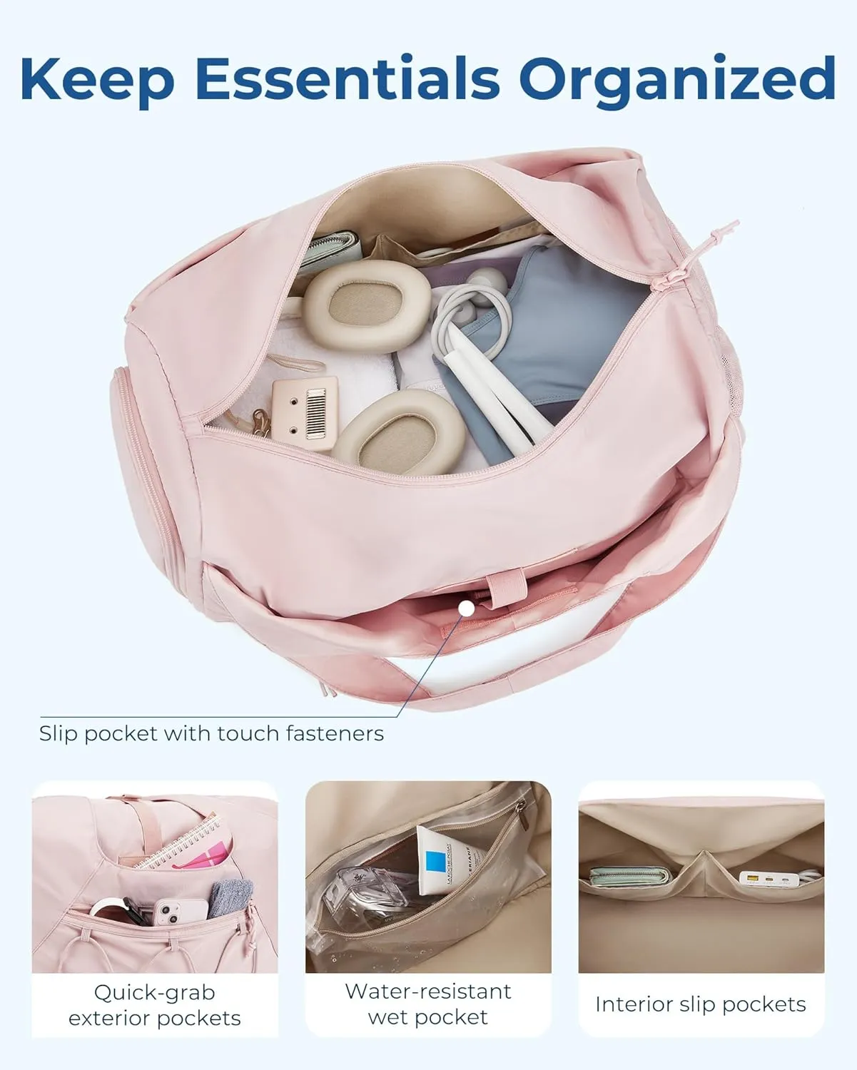 BAGSMART Gym Bag for Women, Lightweight Duffel with Shoe Compartment, Weekender with Wet Pocket, Workout Yoga Tote, Pink