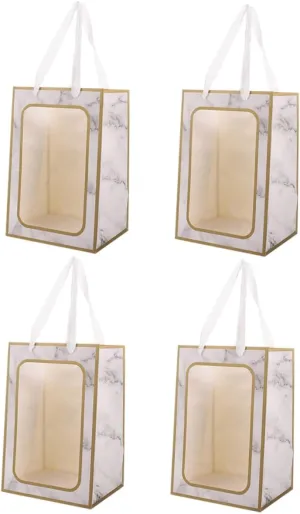 Baluue 4pcs Floral Bouquet present Packing Bags with Clear Window Design Marble Tote Pouches for Flower Storage Durable Material for Easy Identification and Sincere Expressions