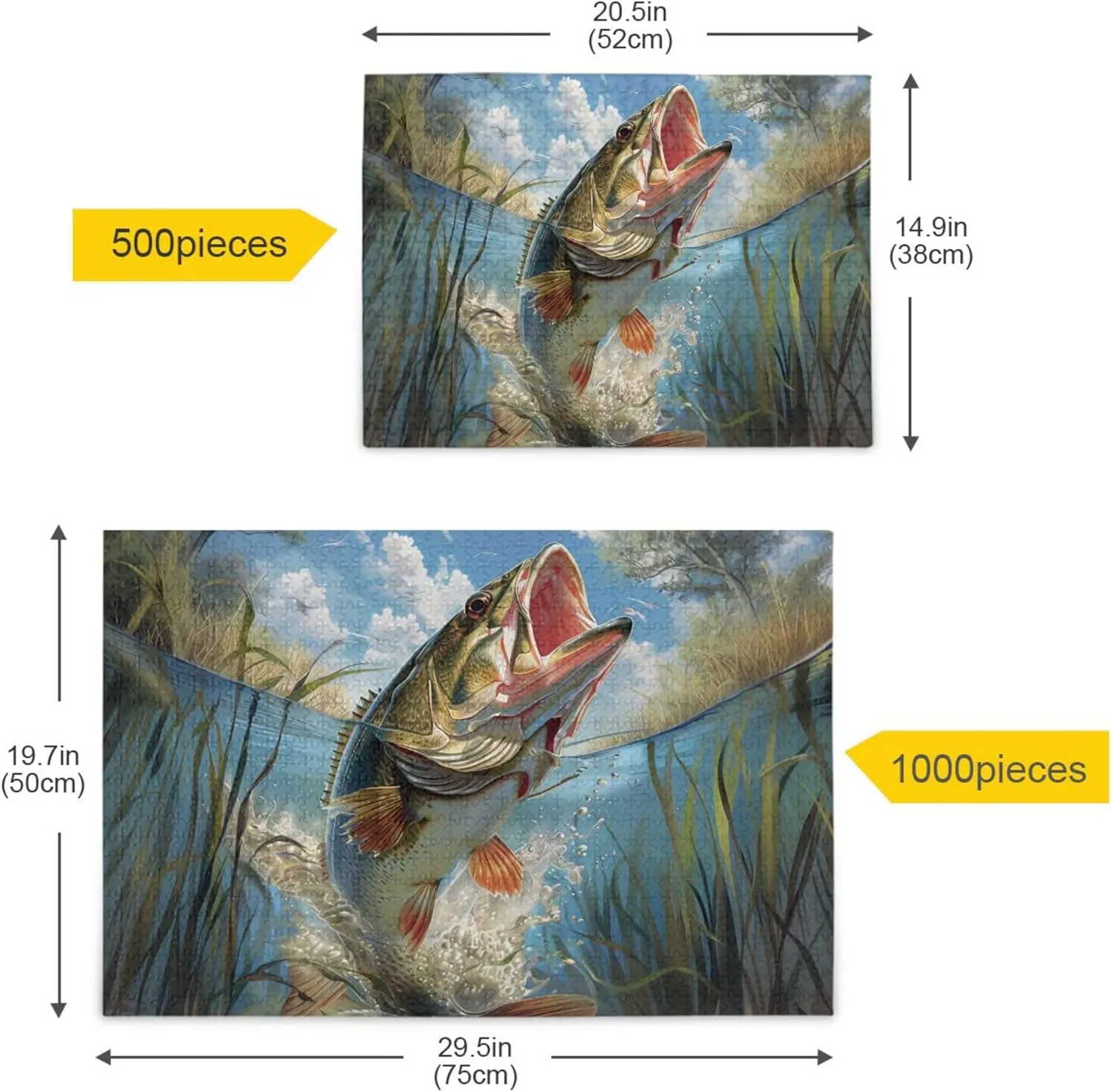 Bass Fish Jigsaw Puzzle 500 Piece Jigsaw Puzzle for Adults, Challenging Puzzle Perfect for Game Nights, Finished Puzzle Size is 29.5x19.7 in