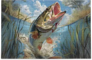 Bass Fish Jigsaw Puzzle 500 Piece Jigsaw Puzzle for Adults, Challenging Puzzle Perfect for Game Nights, Finished Puzzle Size is 29.5x19.7 in