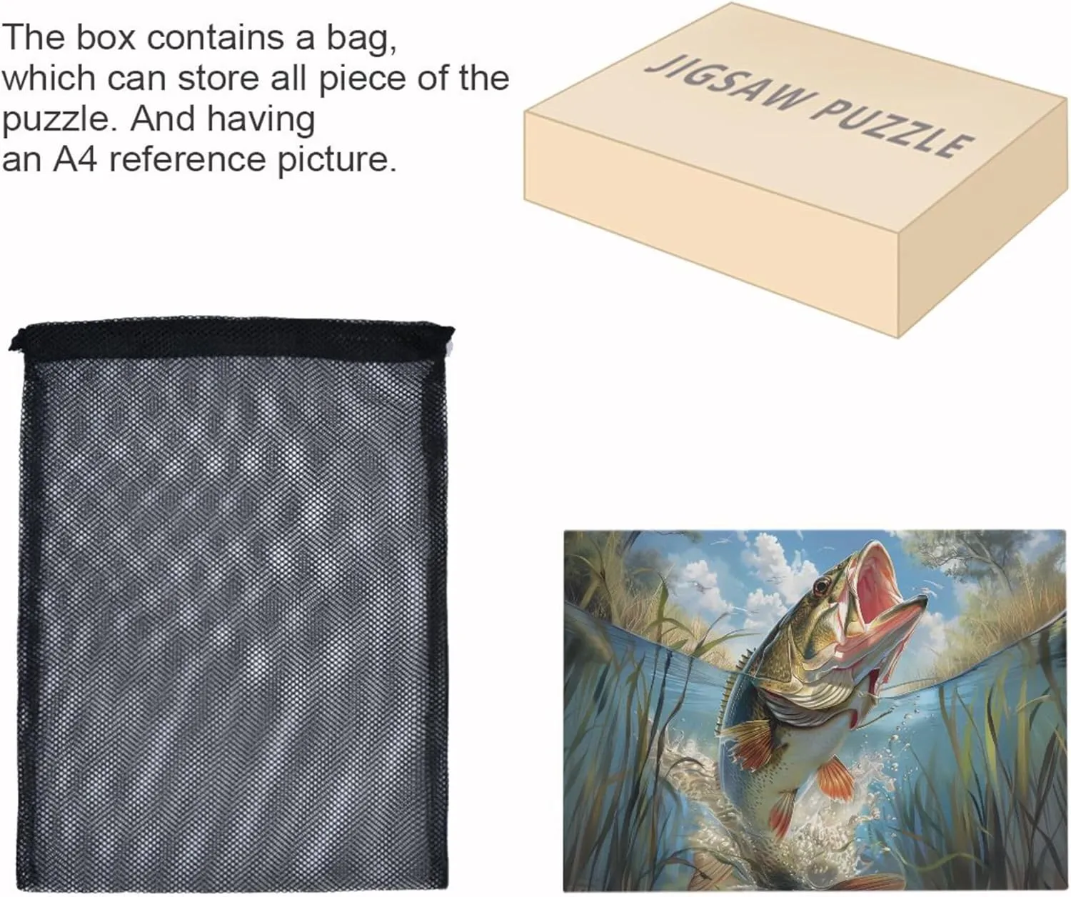 Bass Fish Jigsaw Puzzle 500 Piece Jigsaw Puzzle for Adults, Challenging Puzzle Perfect for Game Nights, Finished Puzzle Size is 29.5x19.7 in