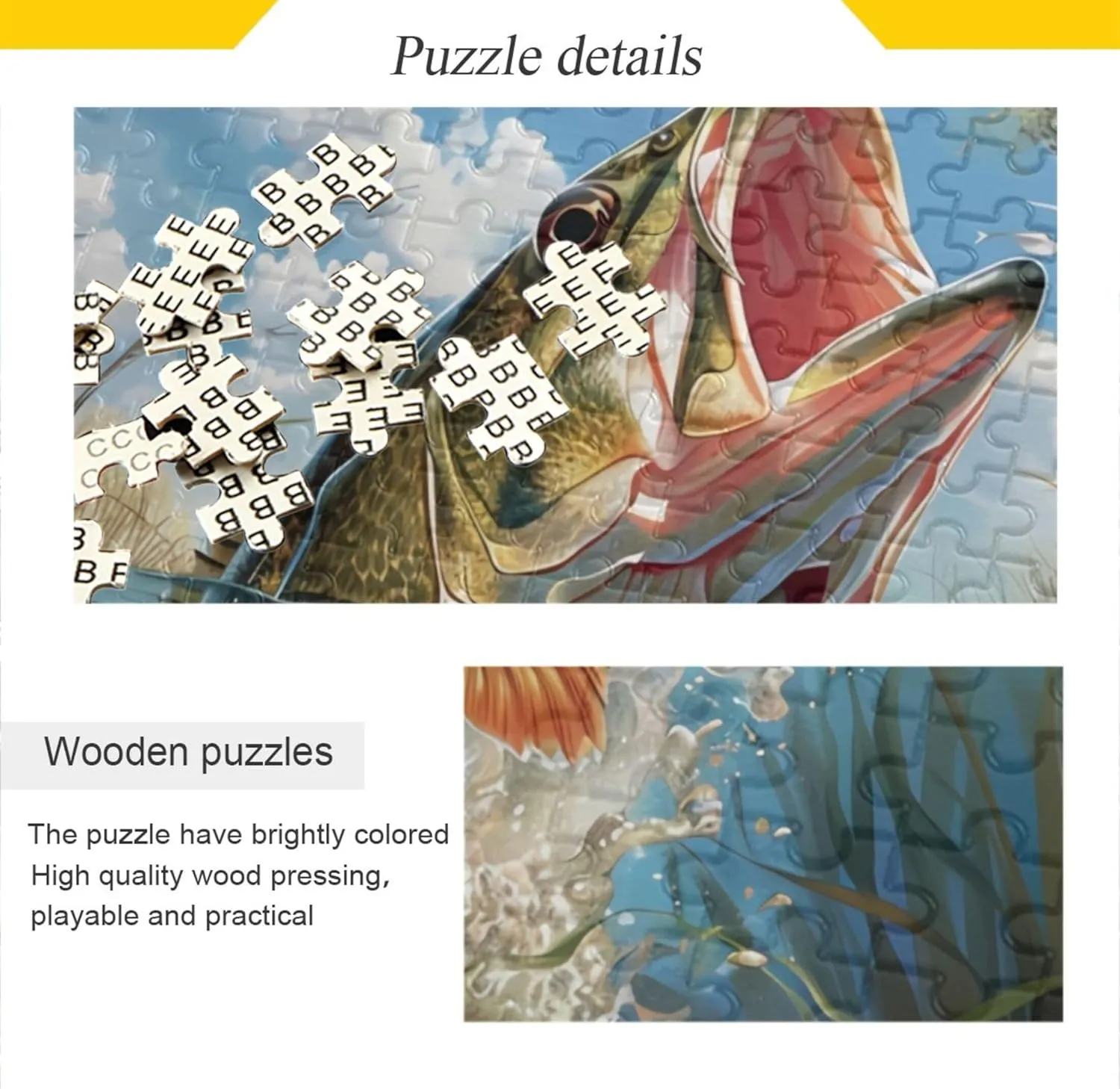 Bass Fish Jigsaw Puzzle 500 Piece Jigsaw Puzzle for Adults, Challenging Puzzle Perfect for Game Nights, Finished Puzzle Size is 29.5x19.7 in