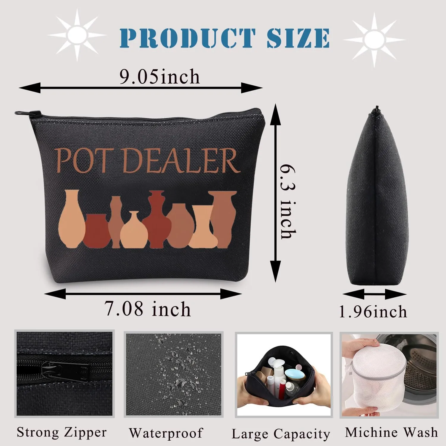 BDPWSS Pottery Artist Gift Pot Dealer Makeup Bag Ceramic Artist Gift Pottery Lover Gift Pottery Student Graduation Zipper Bag (Pot Dealer BL)